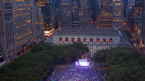 New York Rangers fans gathered for a playoff watch party in Bryant Park